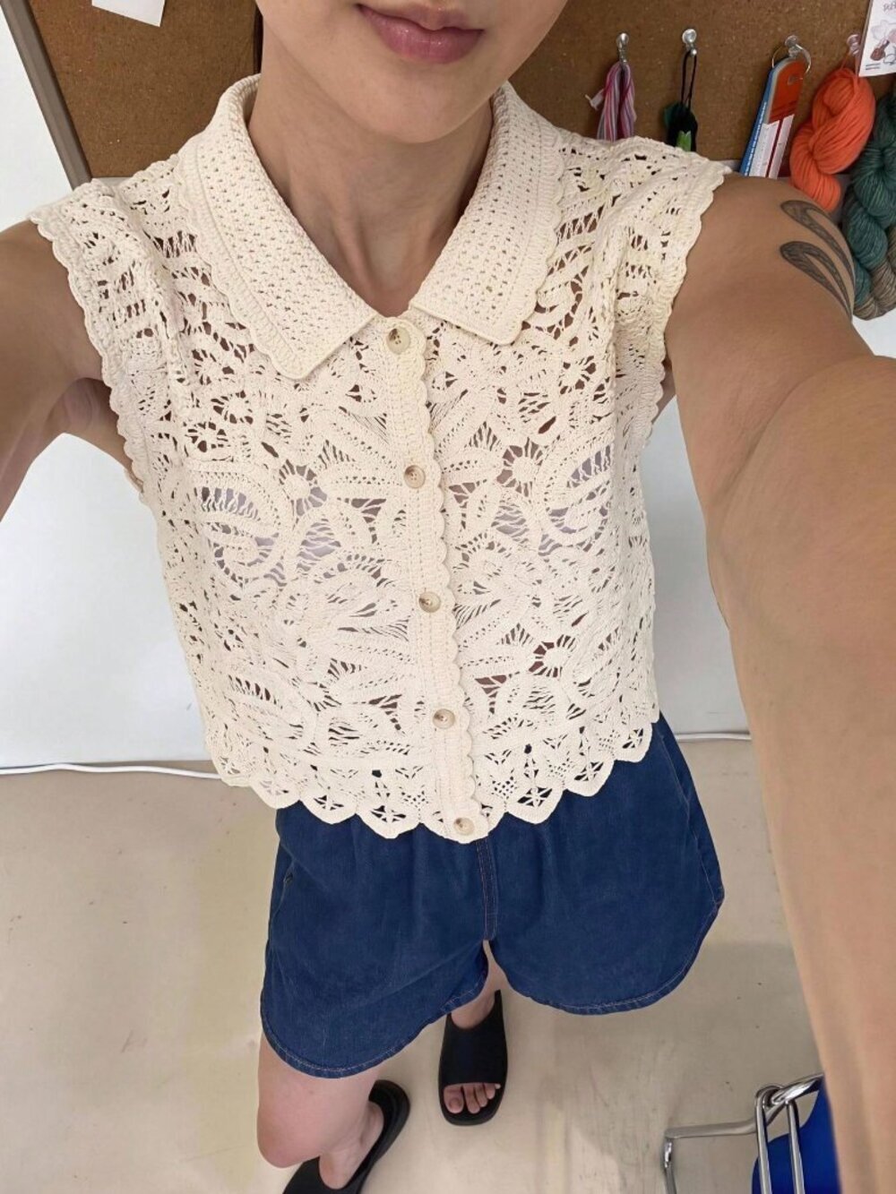 Beige Casual Women's  Short Sleeve Polo Collar Knit Cardigan
